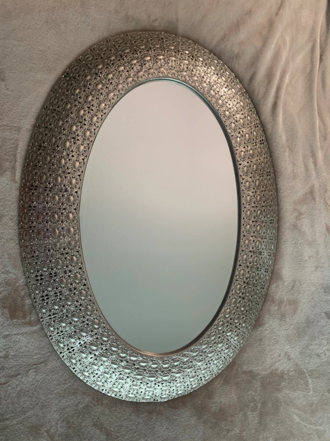 Ornate Silver Oval Wall Mirror