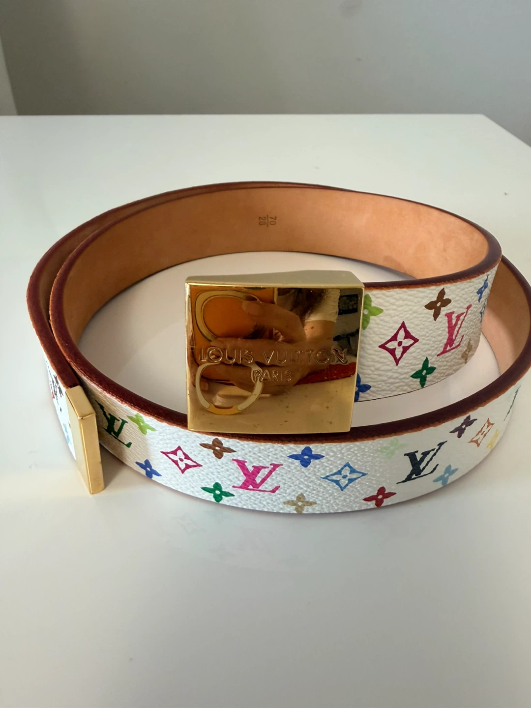 Authentic LV White Multicolor Monogram Belt Size 70/28
