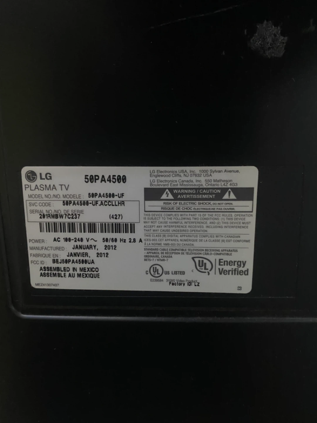 LG 50" Plasma TV 50PA4500 - photo 5