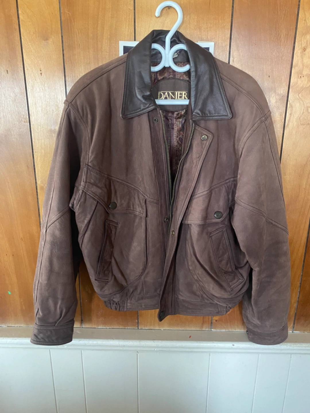 Danier Brown Suede Leather Bomber Jacket - Size XS