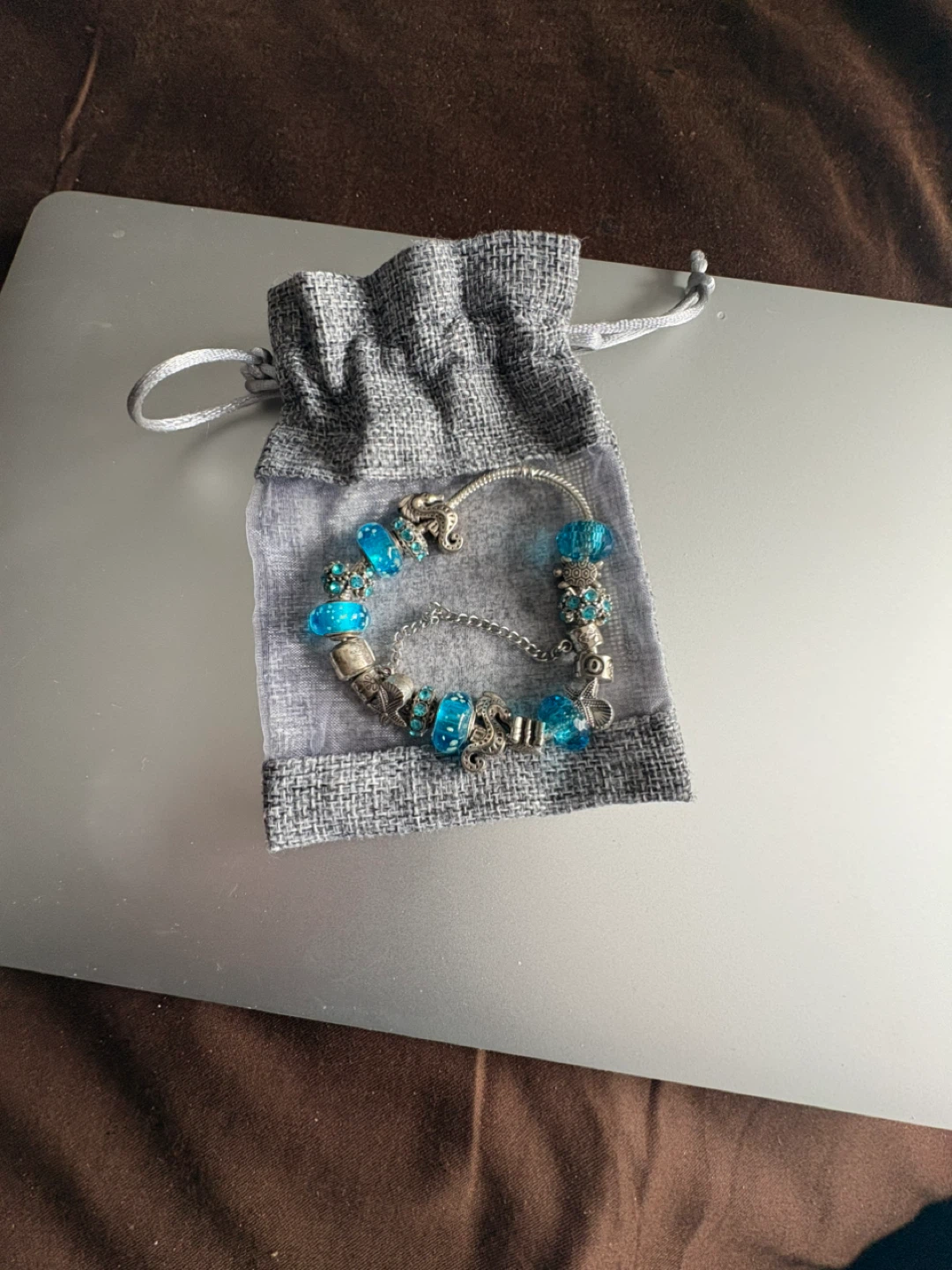 Blue Charm Bracelet with Silver-Tone Accents