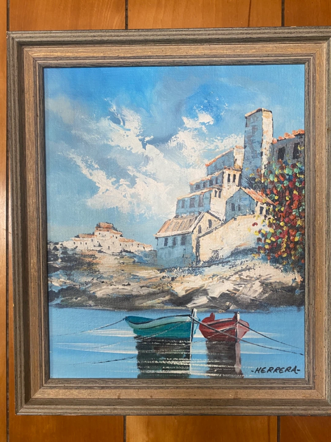 Oil Painting "Boats at the Harbour" by Herrera
