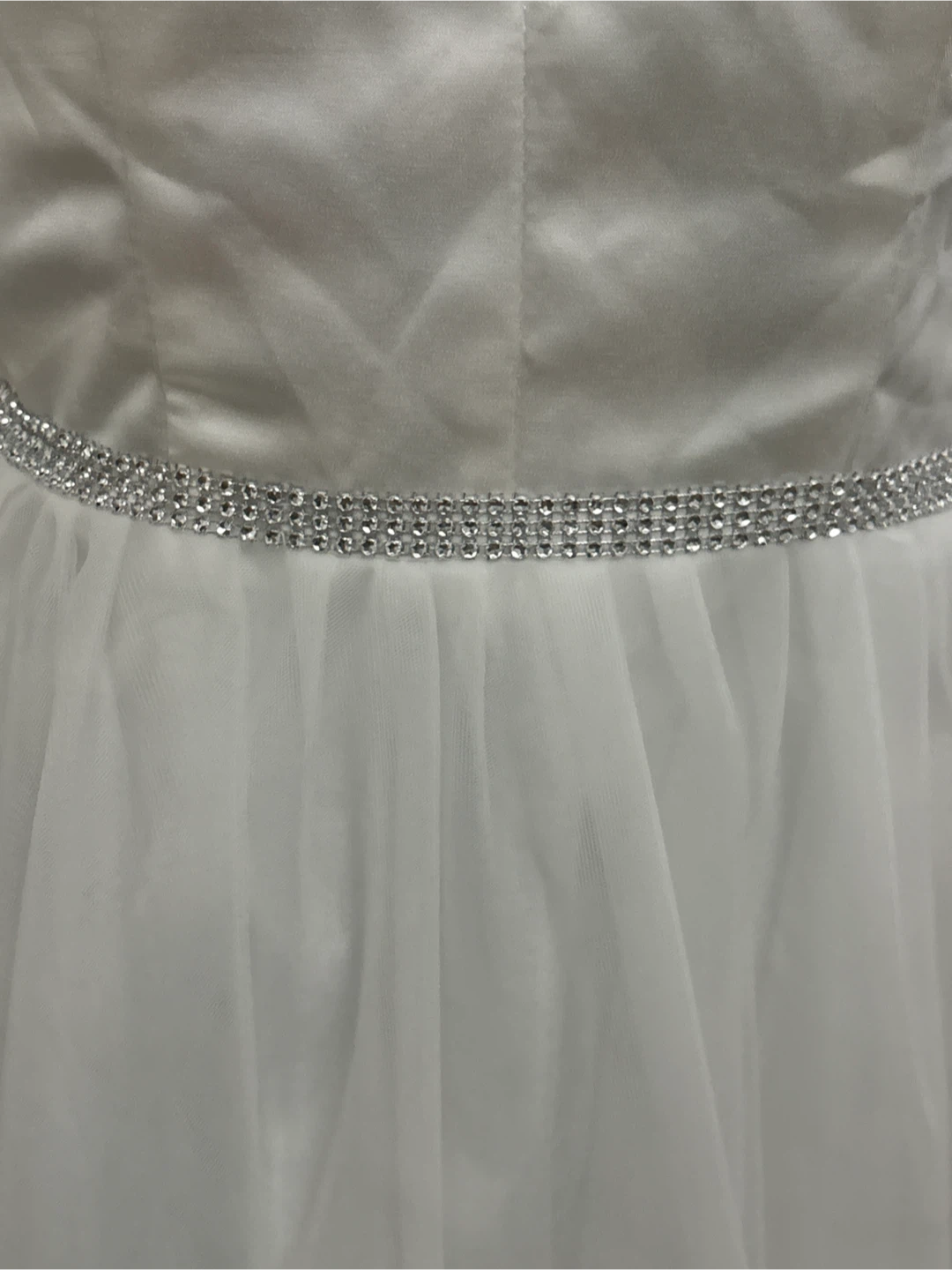 White Satin Tulle Dress with Rhinestone Belt - photo 3