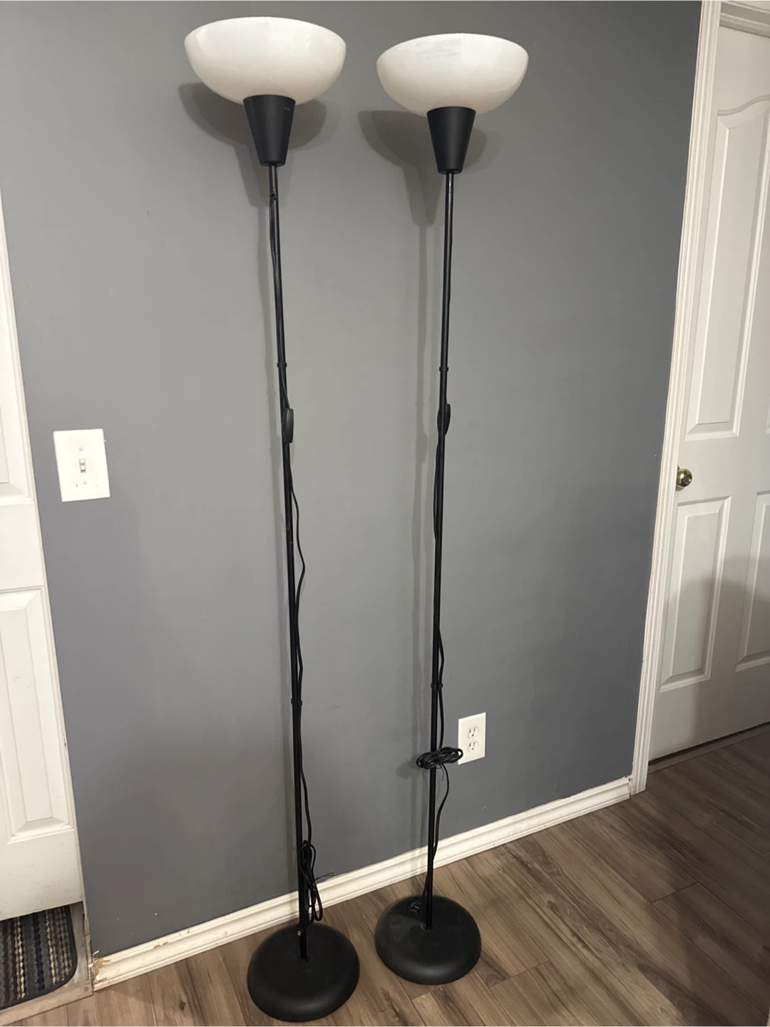 Pair of Black Floor Lamps with White Shades - photo 2