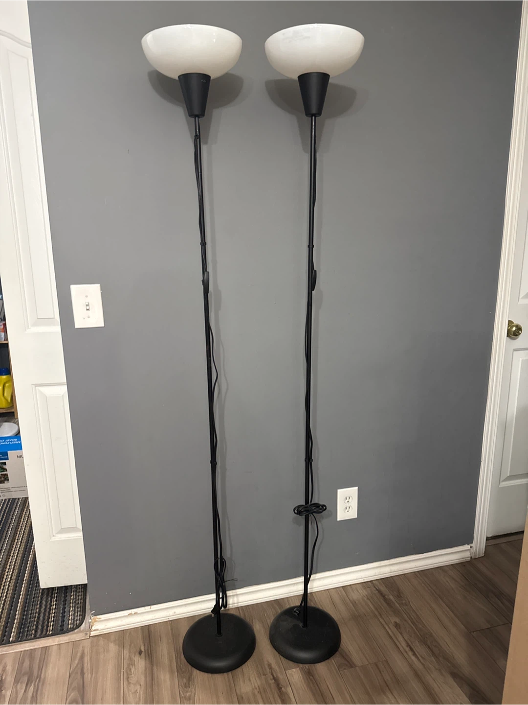 Pair of Black Floor Lamps with White Shades