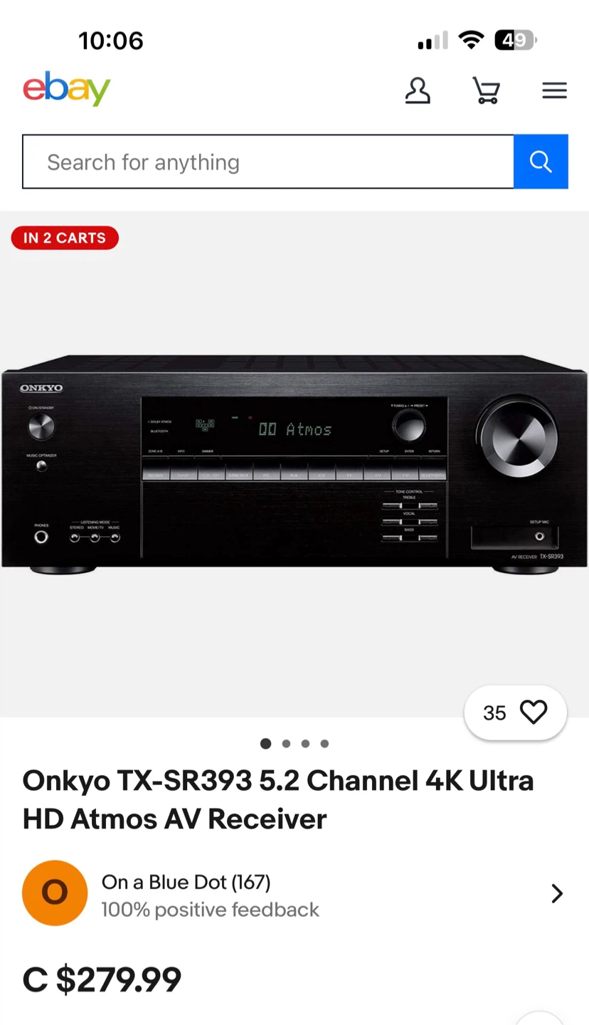 Onkyo TX-SR393 4K Ultra HD HDR AV Receiver