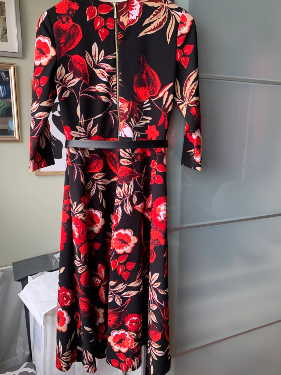 Calvin Klein Black Red Floral Print Midi Dress Size 4 - photo 5