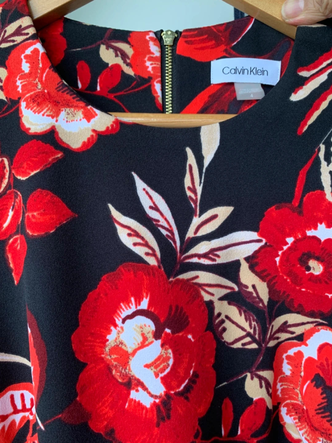 Calvin Klein Black Red Floral Print Midi Dress Size 4 - photo 4