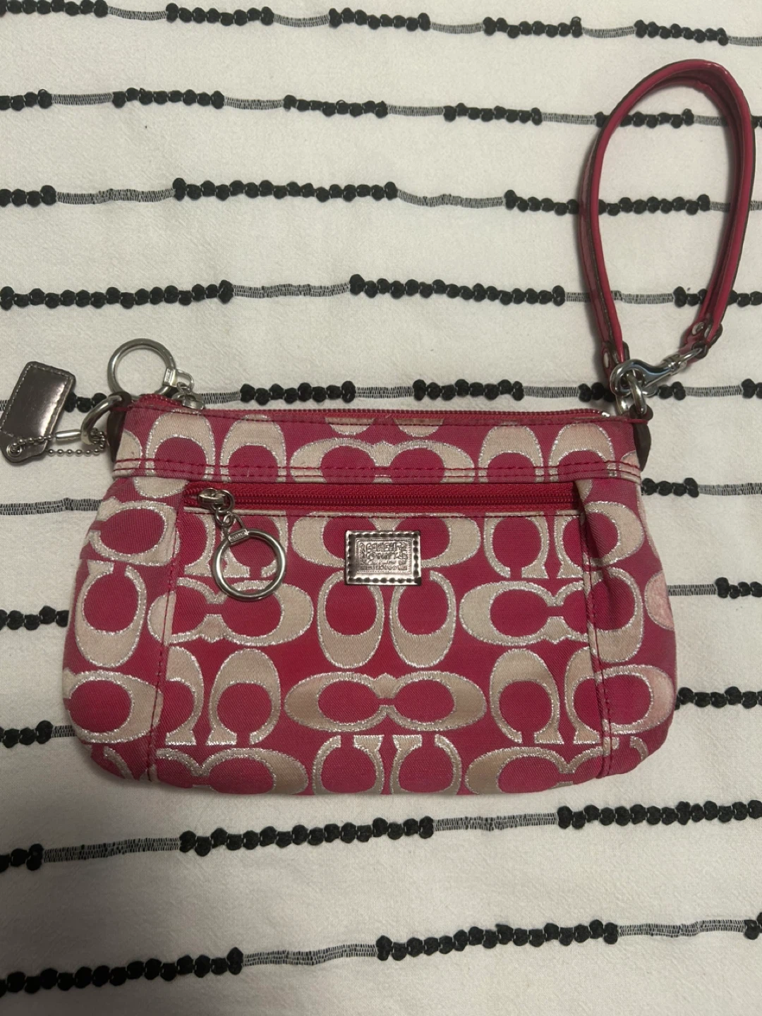 Coach Signature Canvas Wristlet Pouch Pink Beige