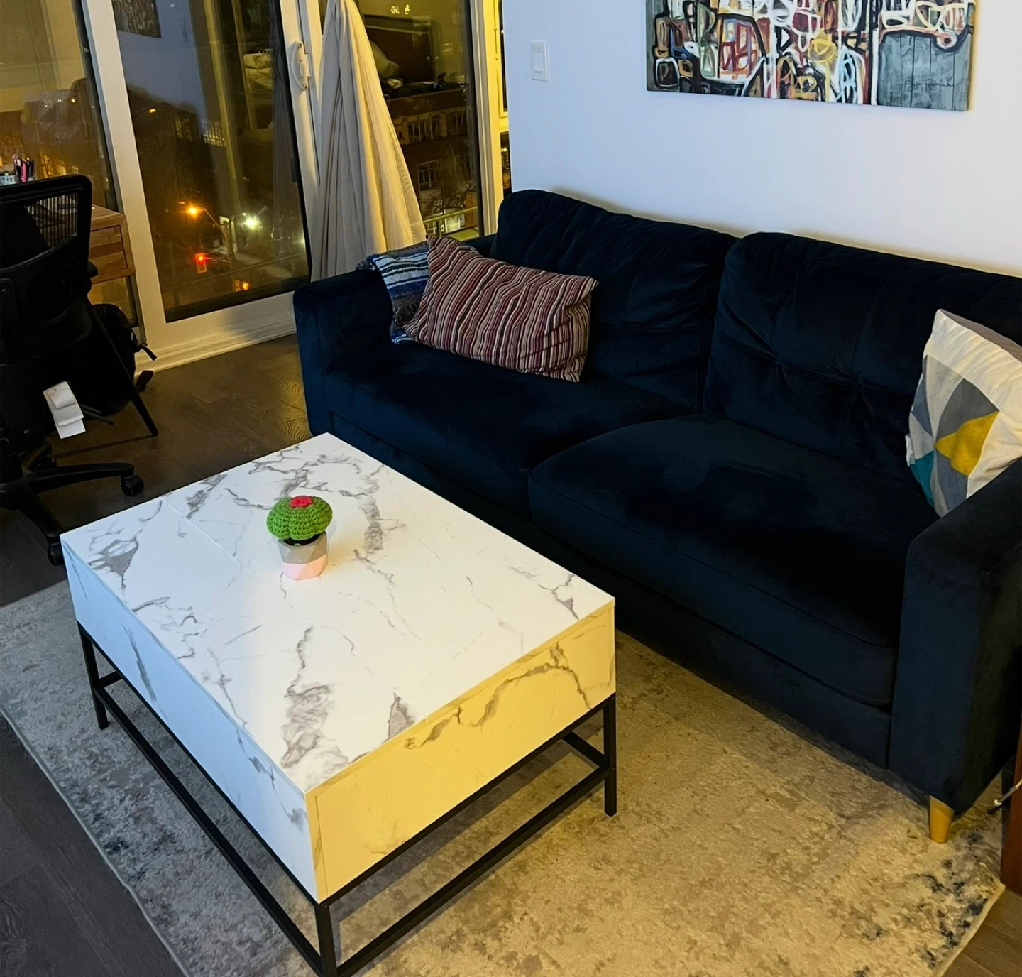 Lift-Top Coffee Table - White Marble Look