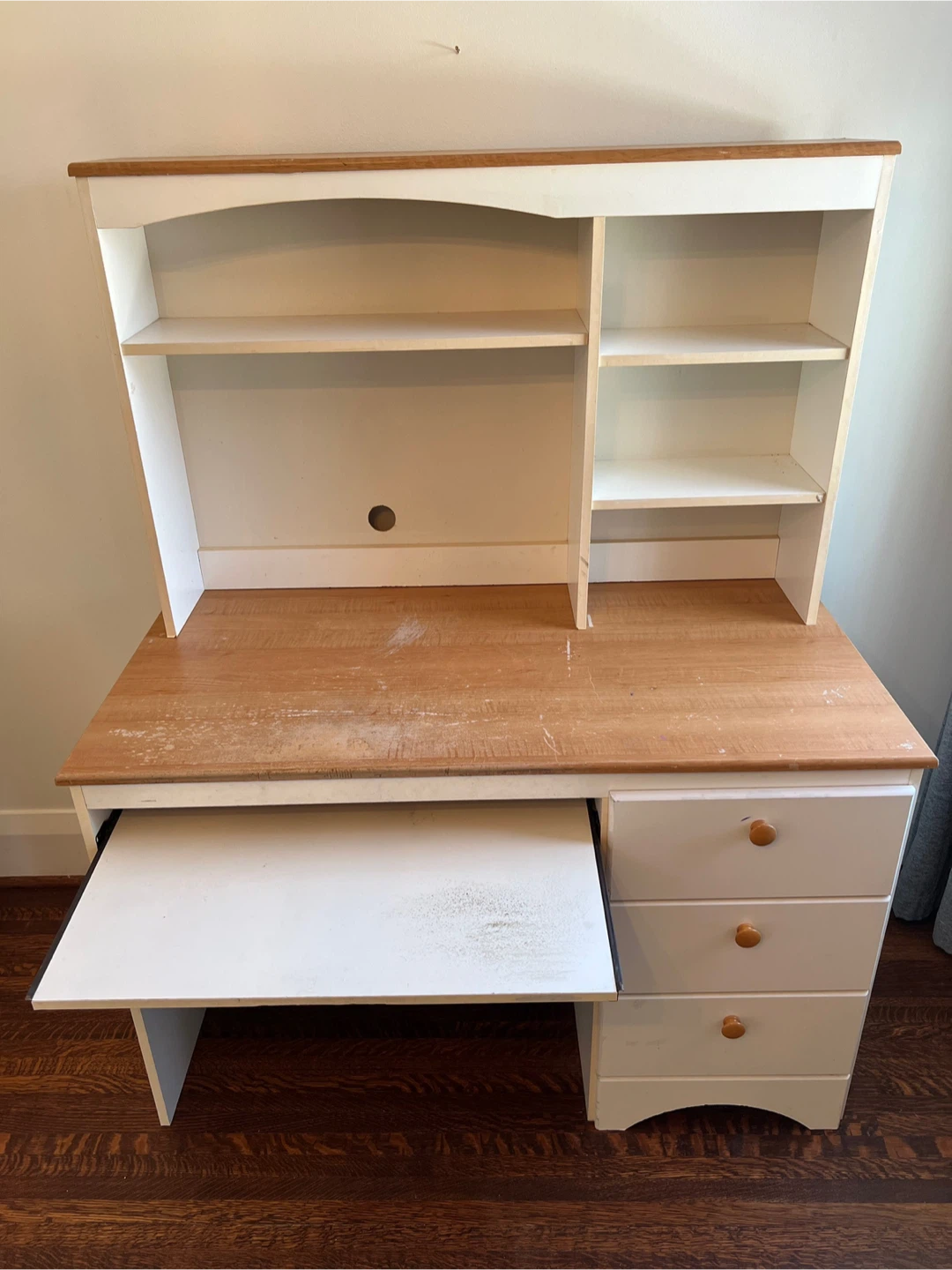 White and wood hutch desk with drawers - photo 3
