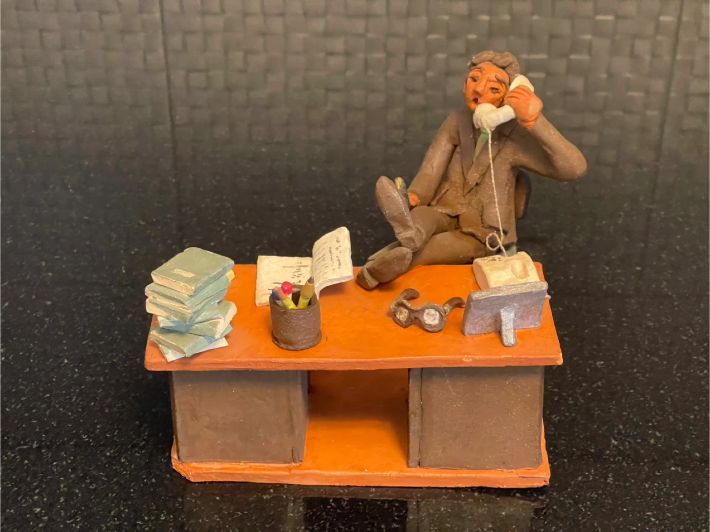 Desk Miniature Diorama with Man on Phone - photo 2