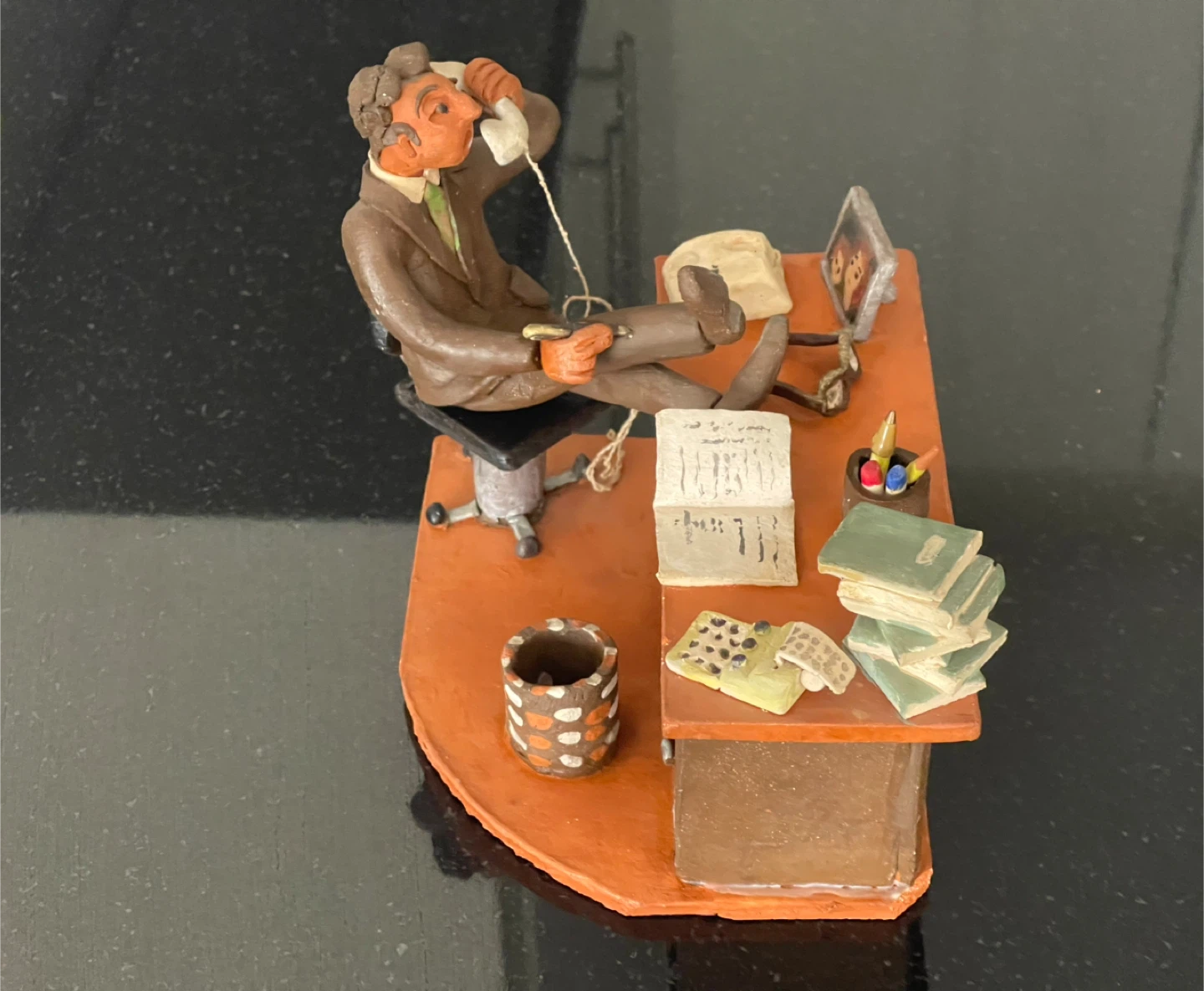 Desk Miniature Diorama with Man on Phone - photo 3