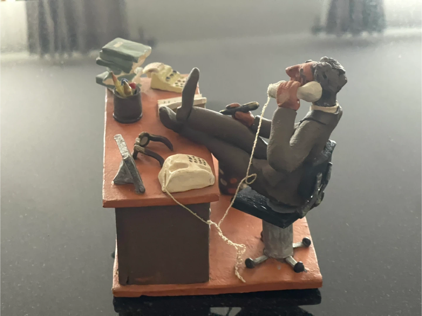 Desk Miniature Diorama with Man on Phone - photo 4