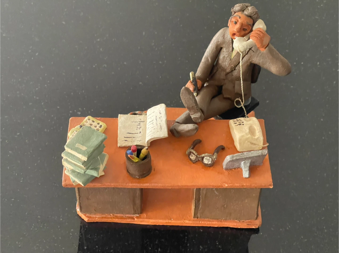 Desk Miniature Diorama with Man on Phone - photo 5