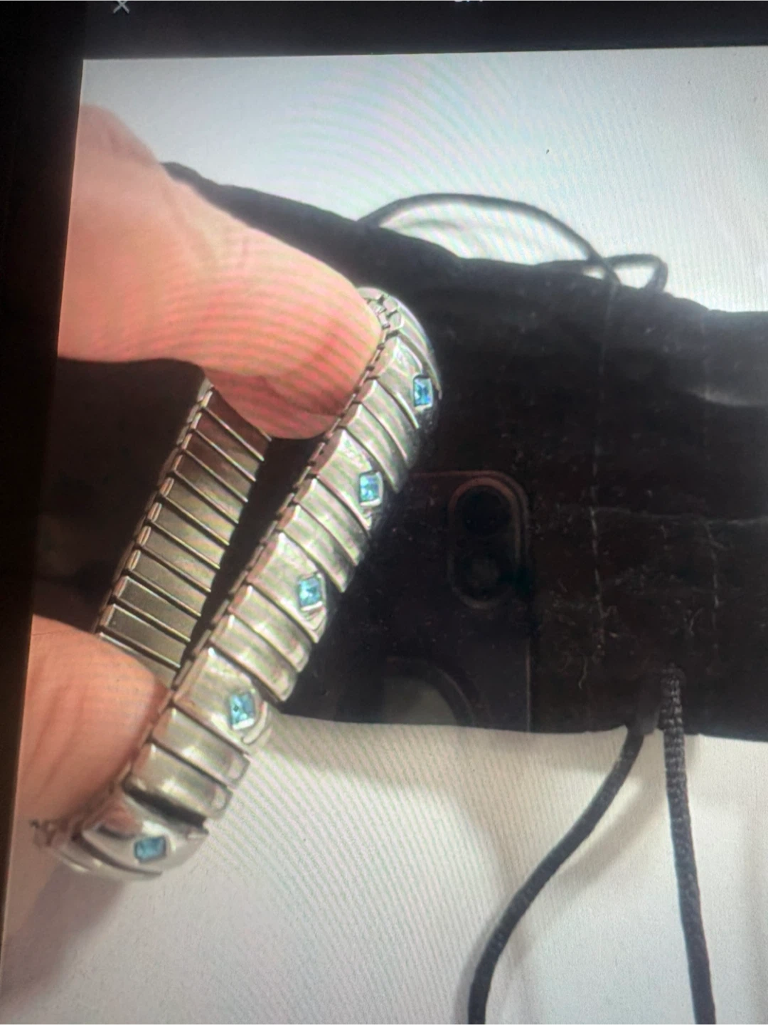 Bracelet extensible argenté avec pierres bleues - photo 3