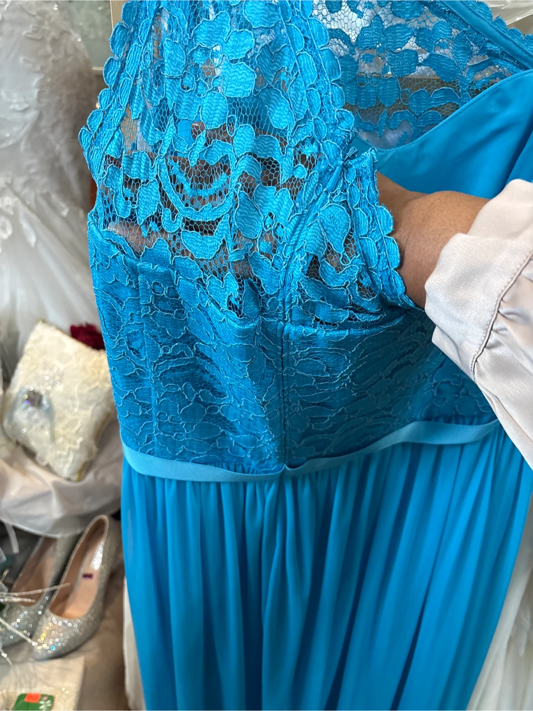 Turquoise Lace One-Shoulder Prom Dress - photo 5