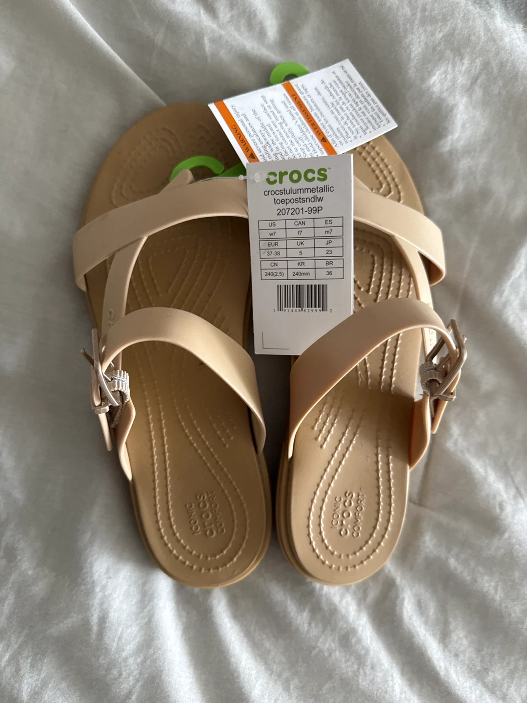 Crocs Women's Metallic Toepost Sandals - Beige - Size 7