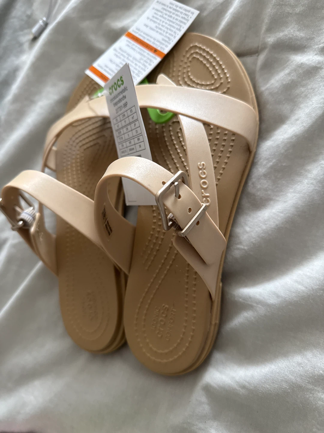 Crocs Women's Metallic Toepost Sandals - Beige - Size 7 - photo 2