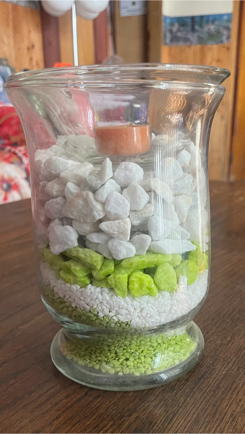 Glass Candle Holder with Decorative Stones and Tea Light - photo 2