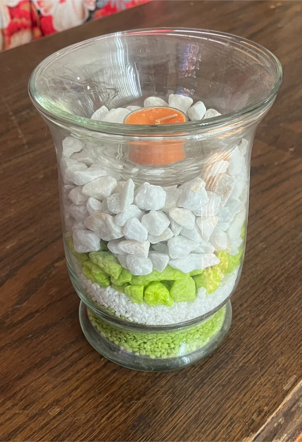 Glass Candle Holder with Decorative Stones and Tea Light