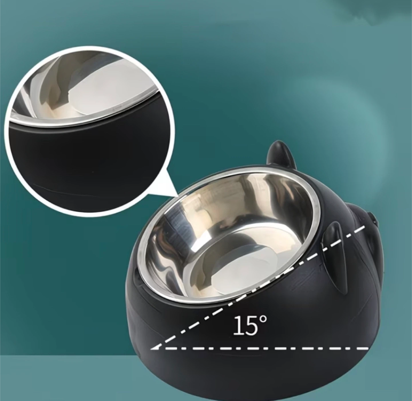 Pet Food Bowl - Stainless Steel, 15° Tilt