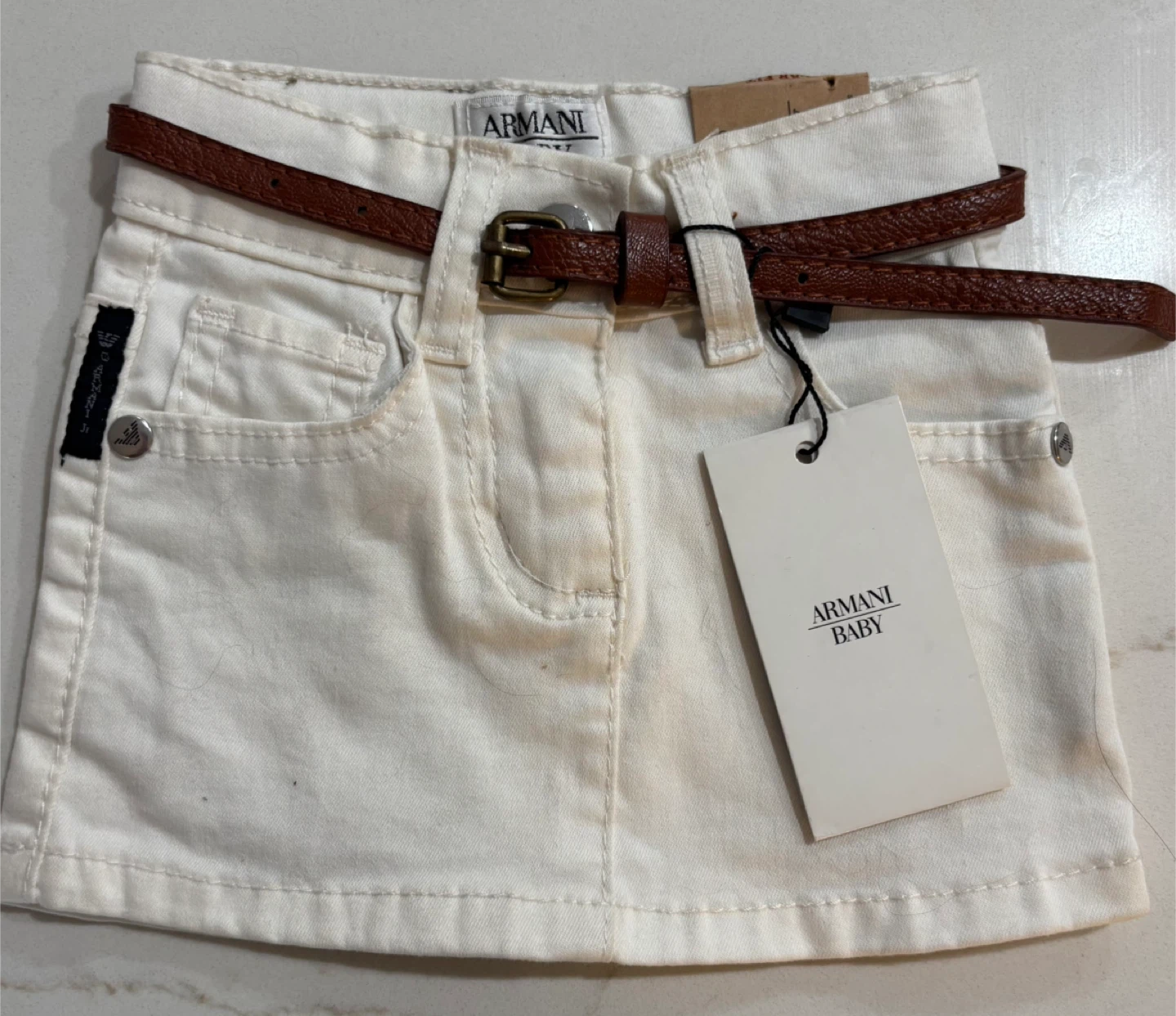 NEW Armani Baby White Denim Skirt with Belt