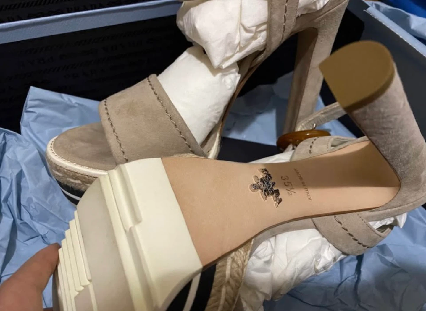 Prada Suede Platform Espadrille Wedge Sandals - photo 3