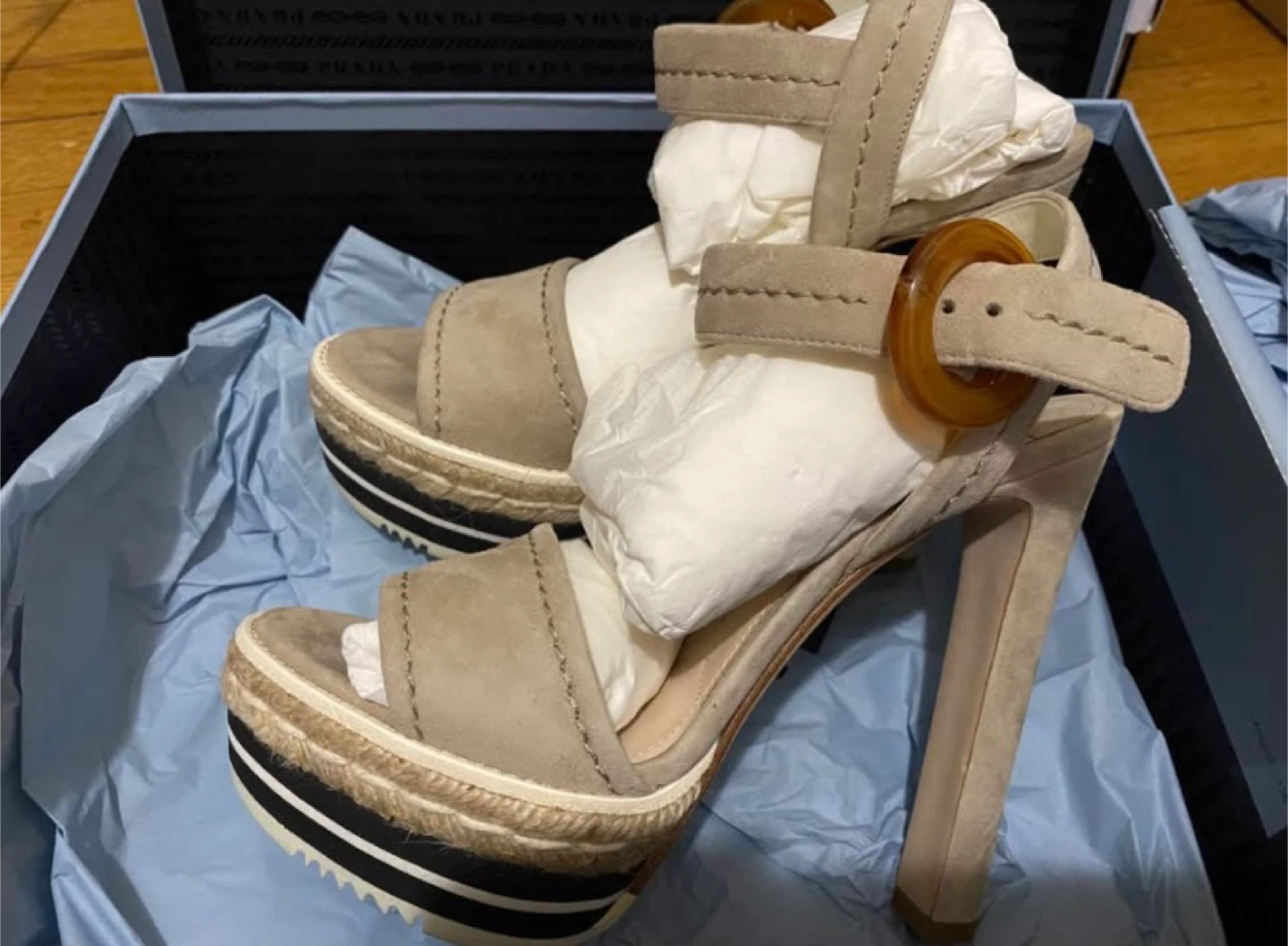 Prada Suede Platform Espadrille Wedge Sandals