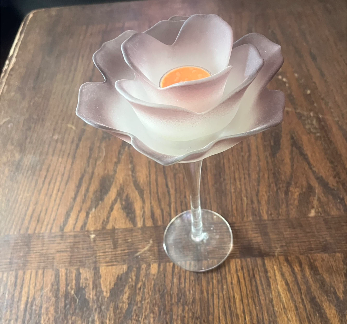 Frosted Glass Rose Candle Holder - photo 2