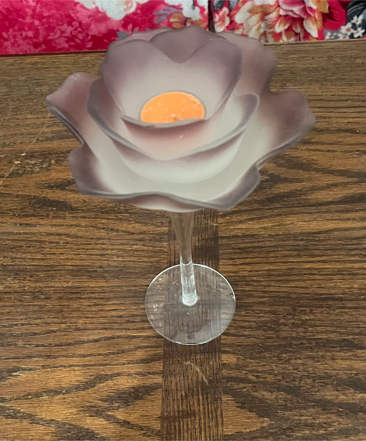 Frosted Glass Rose Candle Holder