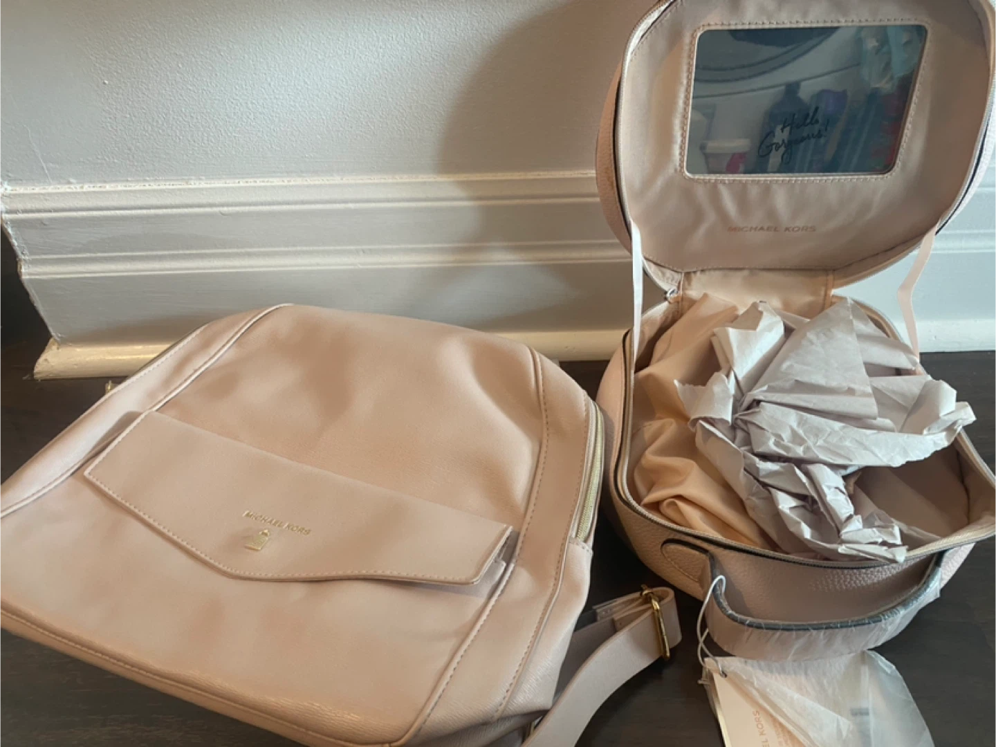 Michael Kors Pink Faux Leather Backpack and Train Case Set - photo 4
