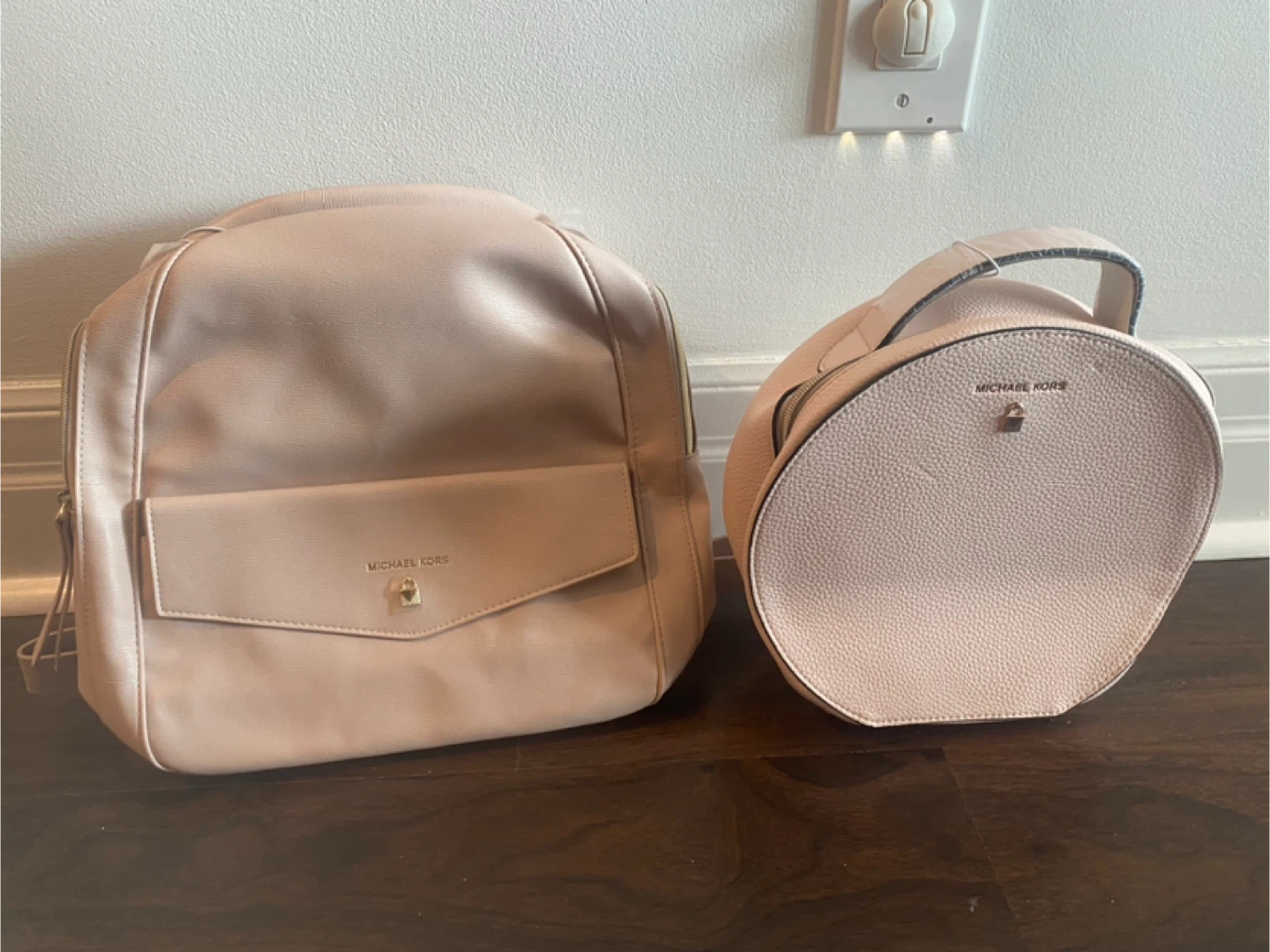 Michael Kors Pink Faux Leather Backpack and Train Case Set