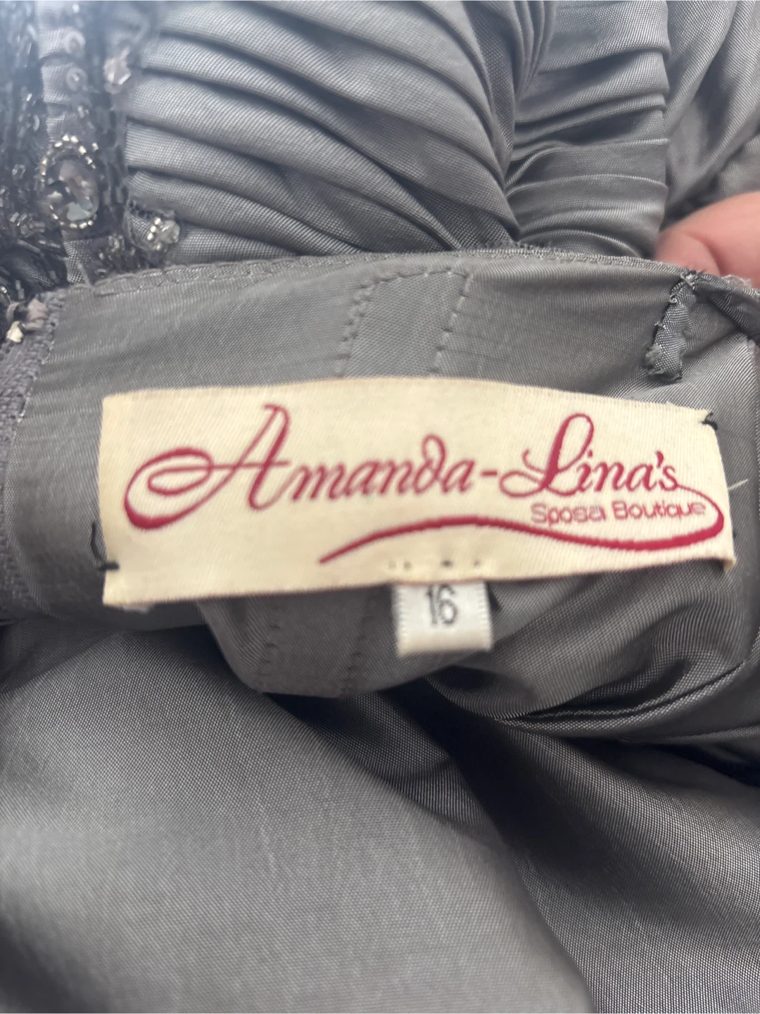 Amanda-Lina's Sposa Boutique Silver Beaded Formal Dress Size 16 - photo 3