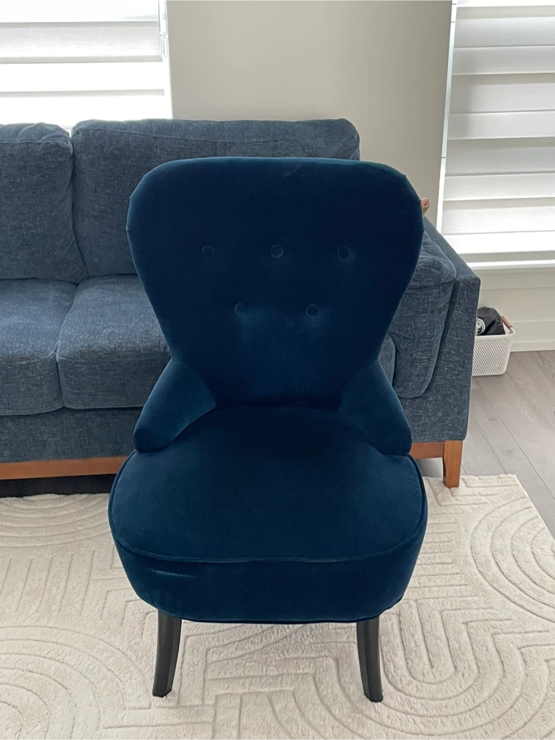 IKEA Dark Blue Velvet Accent Chair - photo 4