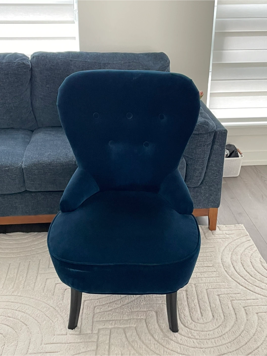 IKEA Dark Blue Velvet Accent Chair - photo 3