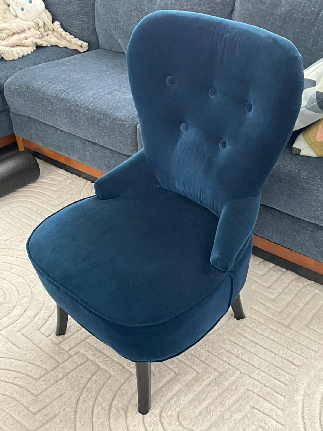 IKEA Dark Blue Velvet Accent Chair - photo 2