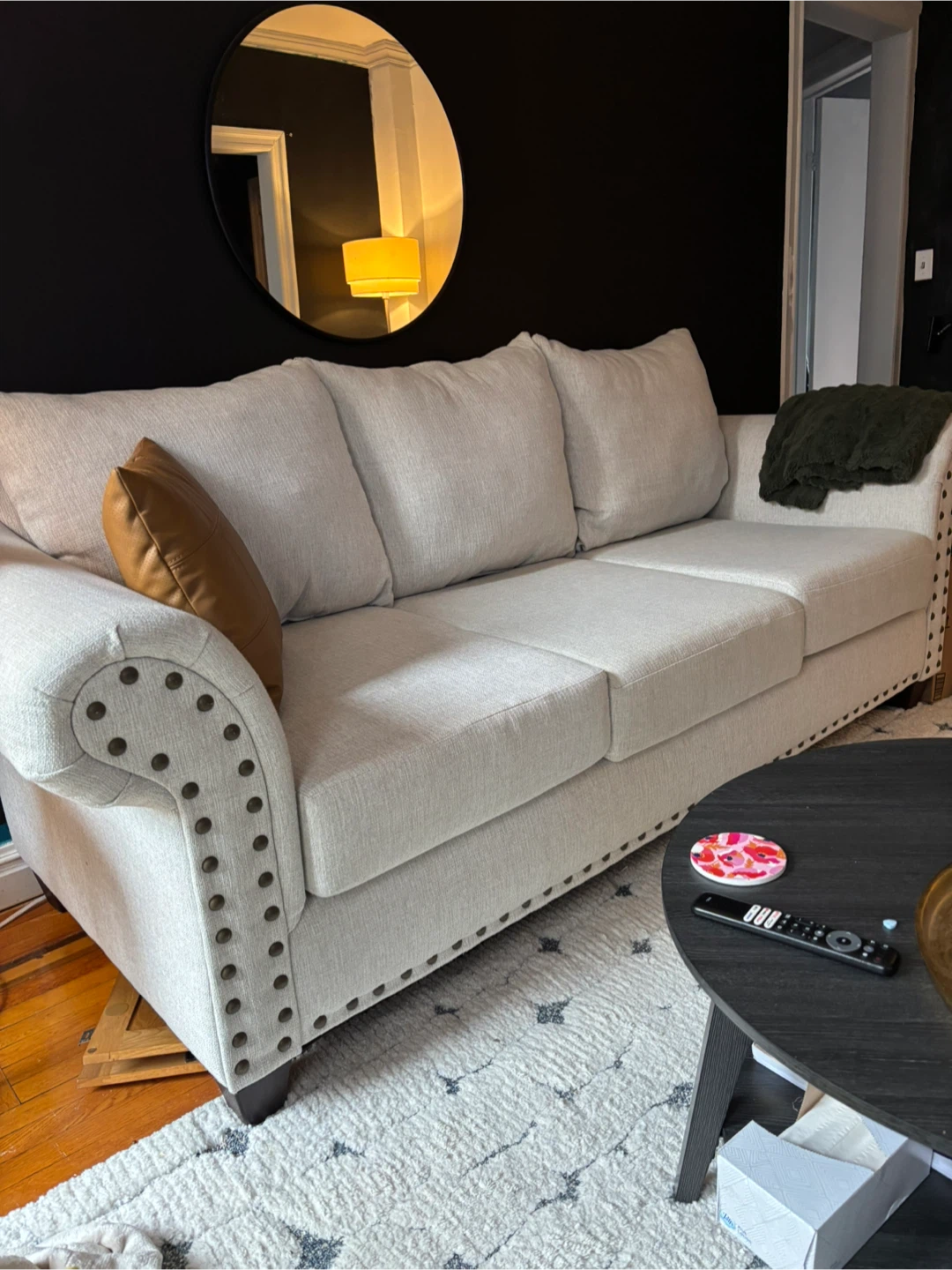 Cream Upholstered Sofa  with Nailhead Trim - photo 2
