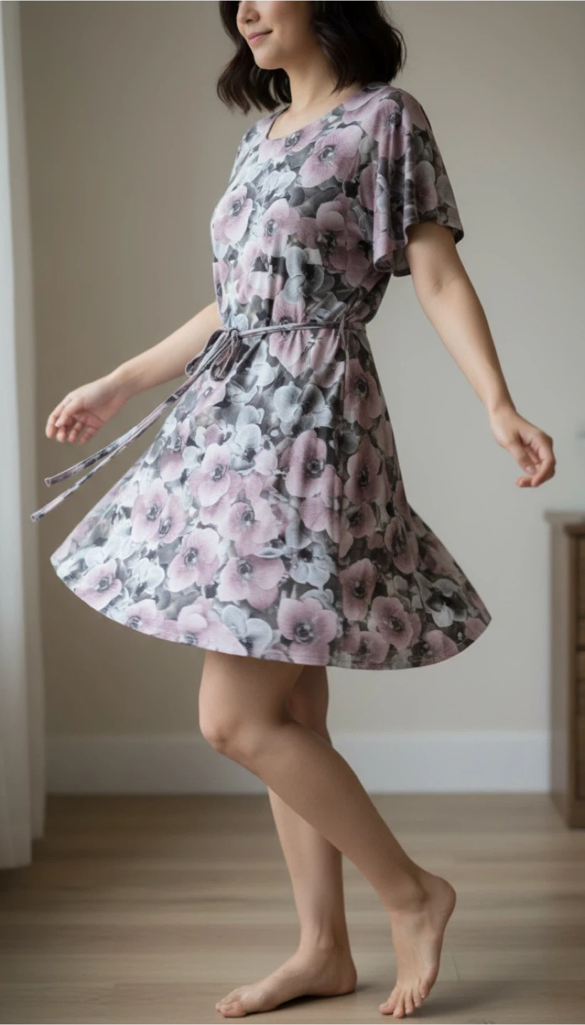 Women's Floral Print Tie-Waist Dress, Size M