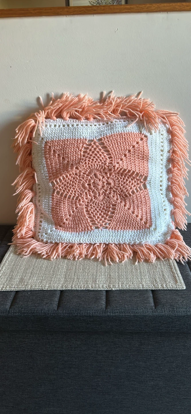Handmade Crochet Pillow with Fringe