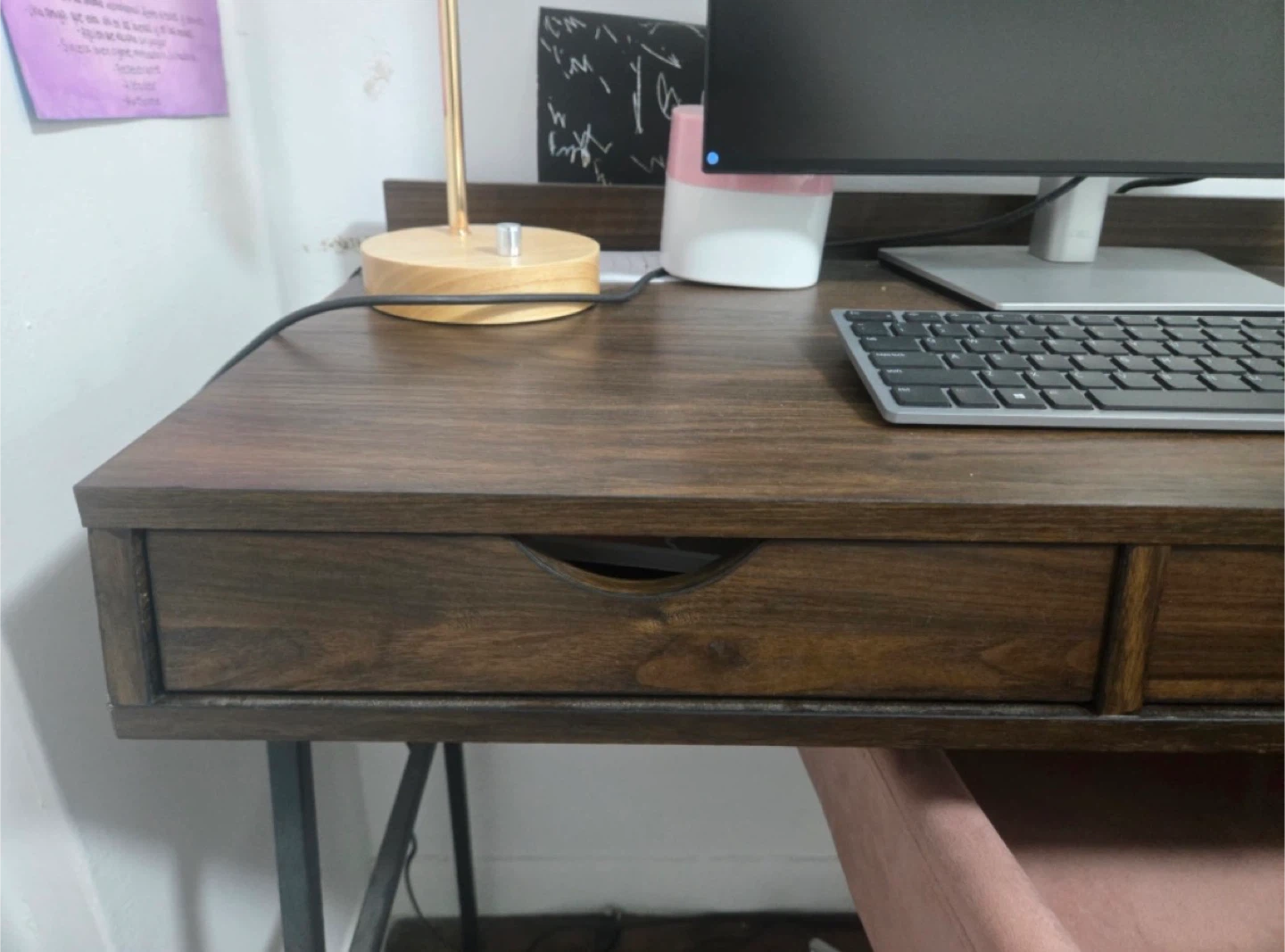 Wooden Desk and Pink velvet office chair set - photo 3