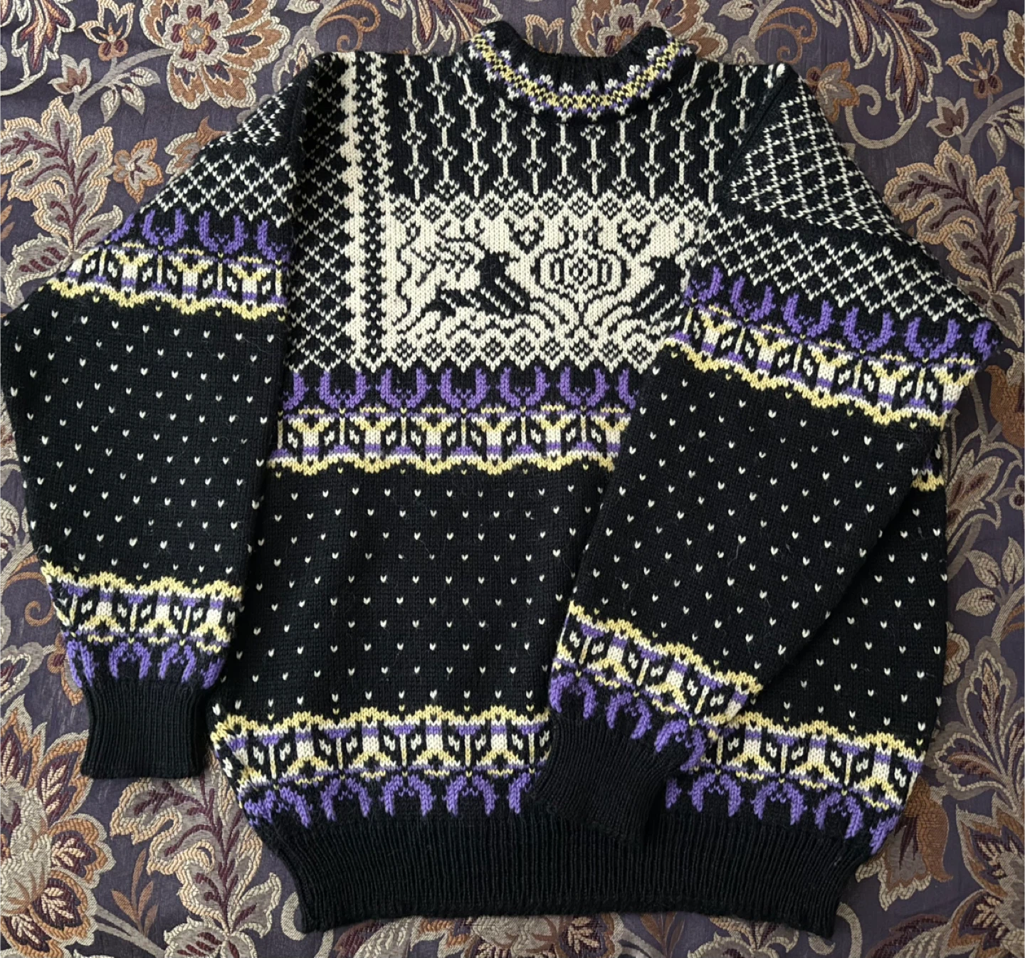 Norwegian Black Knit Sweater with Fair Isle Pattern