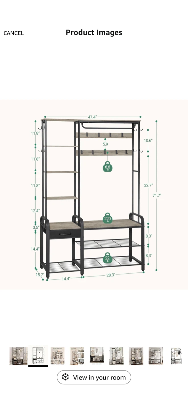 Hall Tree Entryway Storage Shelf with Coat Hooks