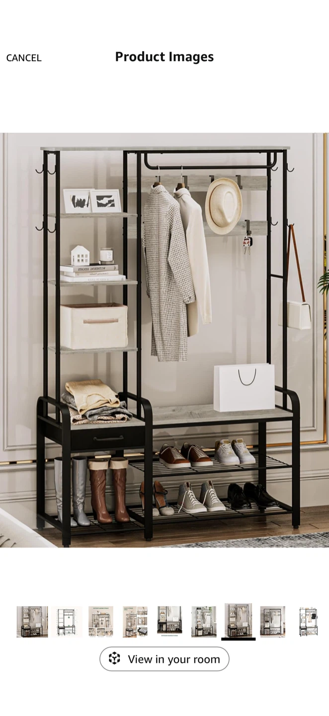 Hall Tree Entryway Storage Shelf with Coat Hooks - photo 3
