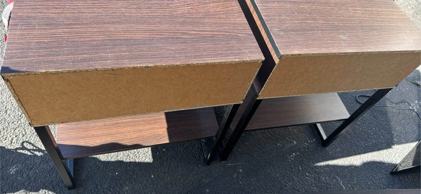 Pair of Dark Wood Nightstands with Drawer and Shelf - photo 3