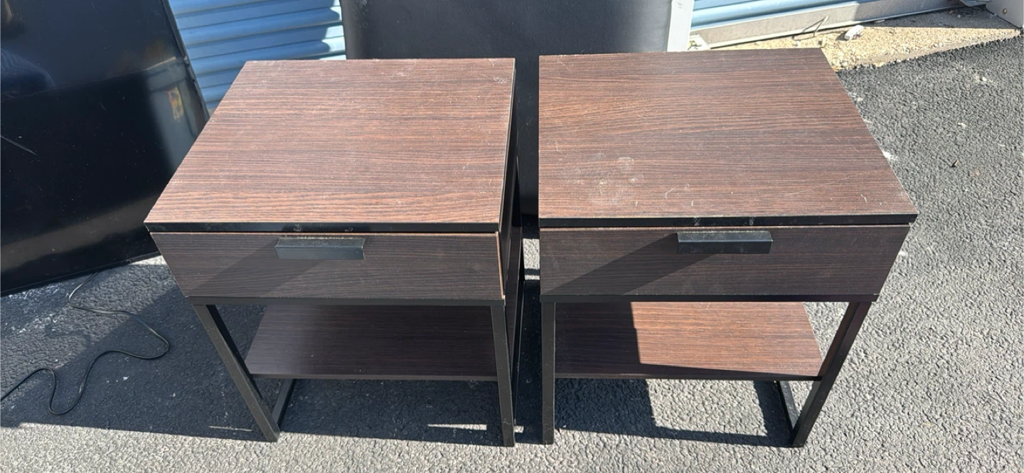 Pair of Dark Wood Nightstands with Drawer and Shelf