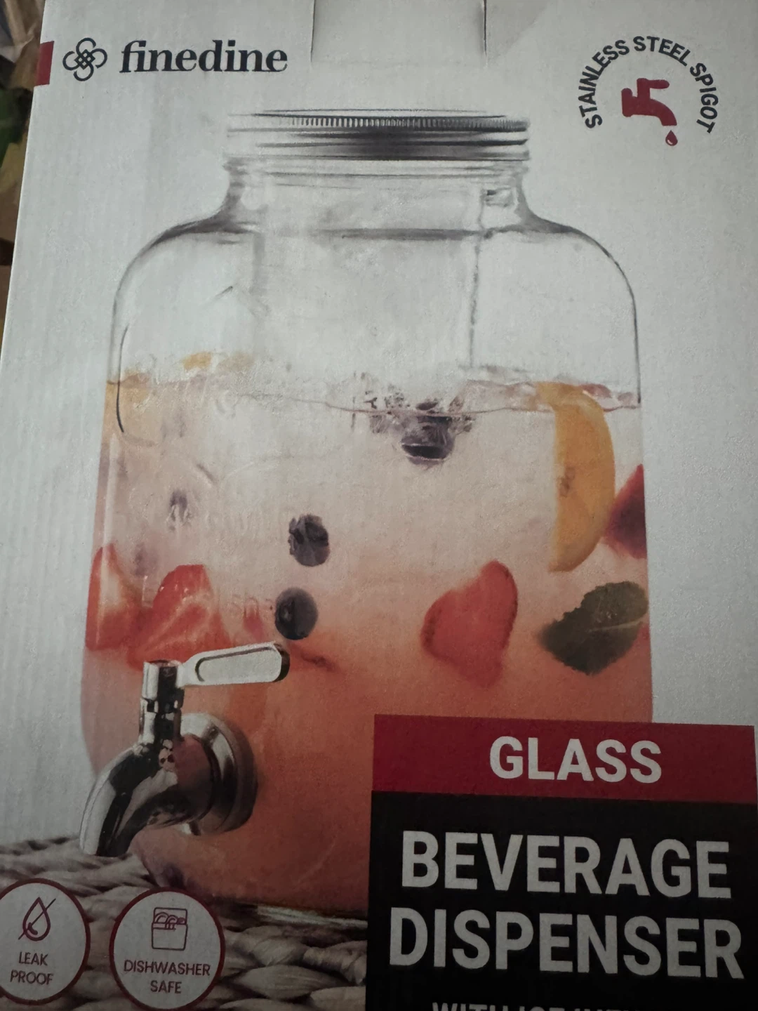 Finedine 1 Gallon Glass Beverage Dispenser – NEW