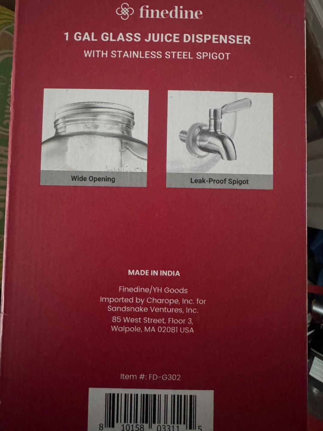 Finedine 1 Gallon Glass Beverage Dispenser – NEW - photo 3
