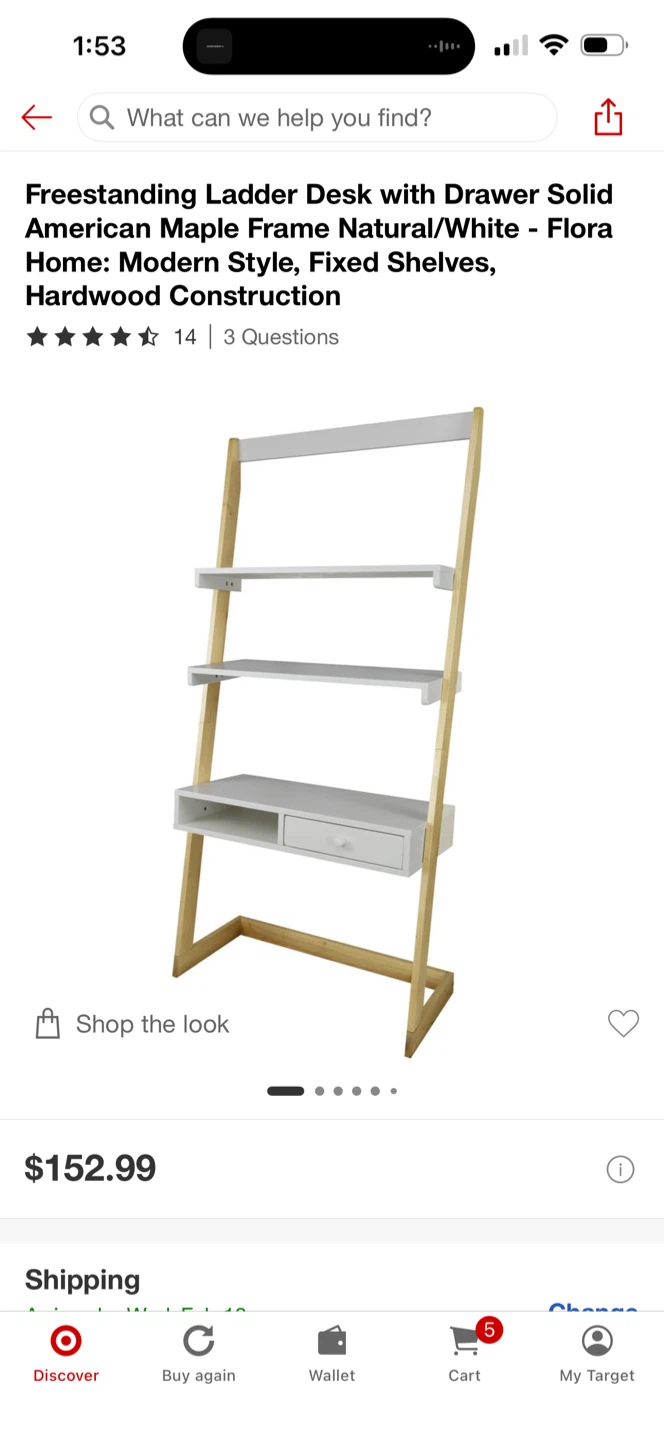 Freestanding Ladder Desk with Drawer - American Maple Frame