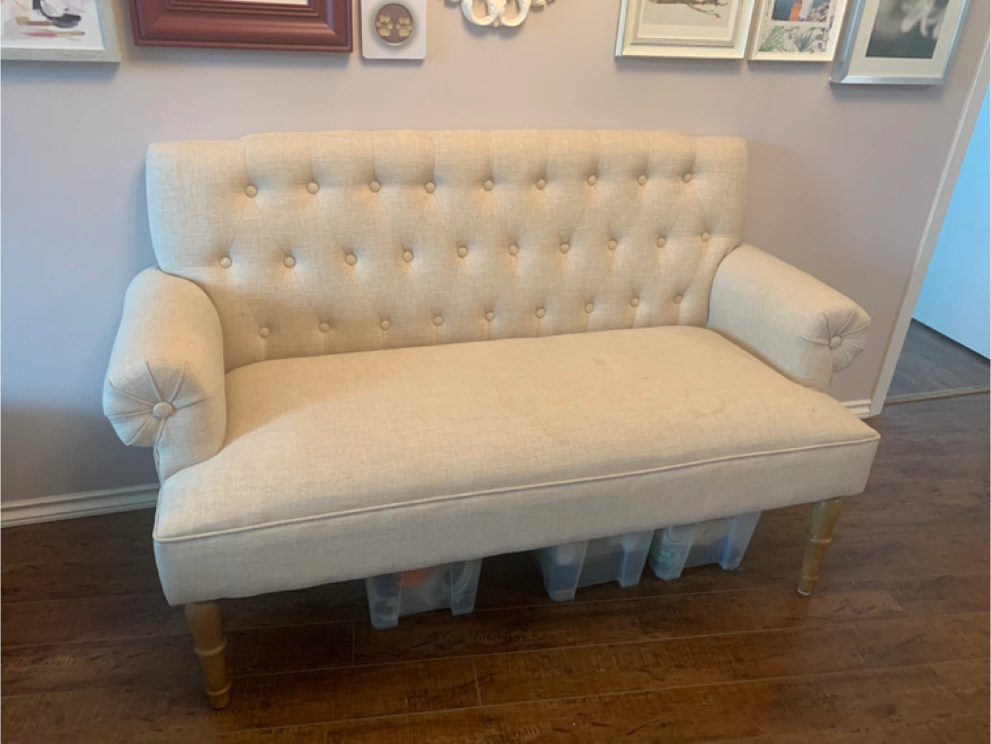 Tufted Beige Loveseat